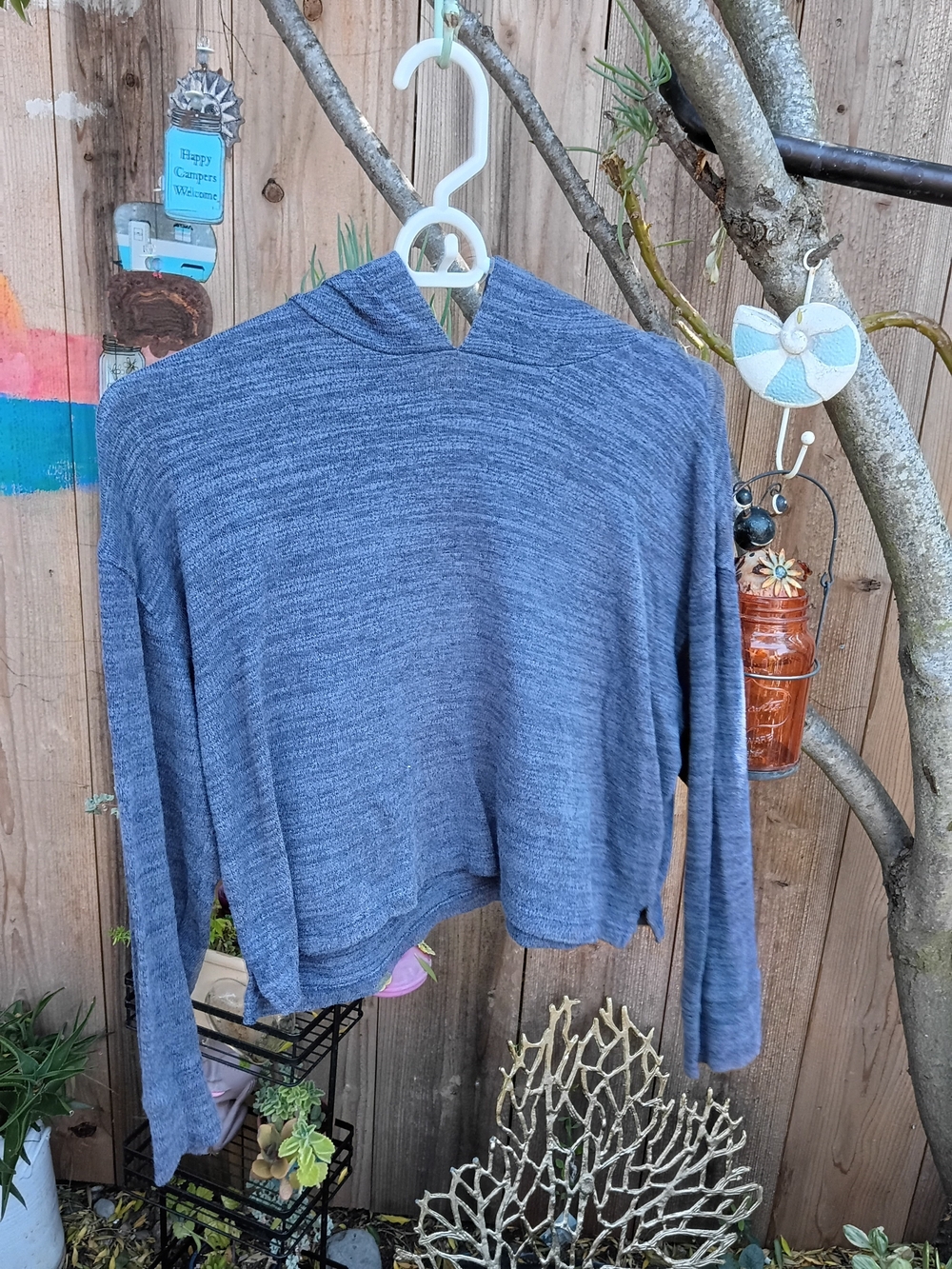 Old Navy Heathered Blue Lightweight Hooded Long-Sleeve Top